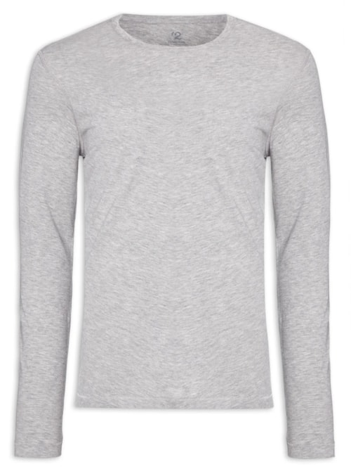 Camiseta Masculina Pima Manga Longa Gola Redonda - Cinza Camiseta Masculina Pima Manga Longa Gola Redonda - Cinza