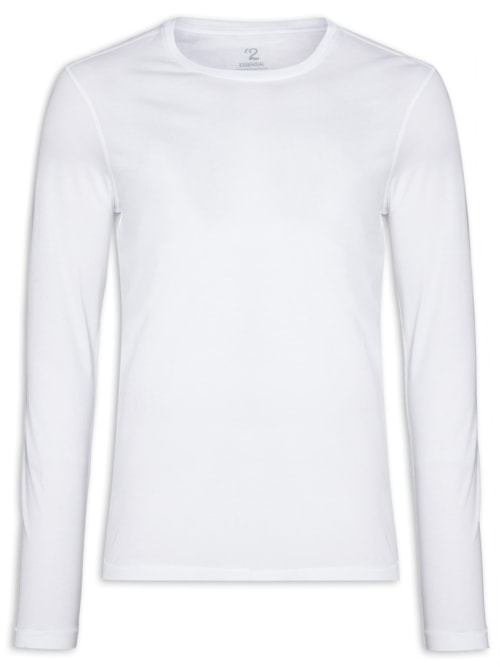 Camiseta Masculina Pima Manga Longa Gola Redonda - Branco