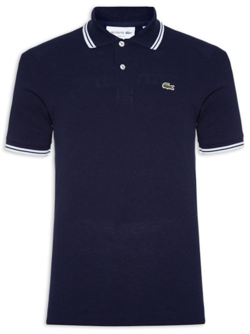 Polo Masculina Classic Fit Gola E Manga Listradas Em Piquet De Algodão - Azul Polo Masculina Classic Fit Gola E Manga Listradas Em Piquet De Algodão - Azul