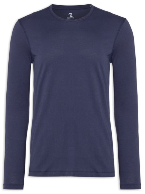 Camiseta Masculina Pima Manga Longa Gola Redonda - Azul