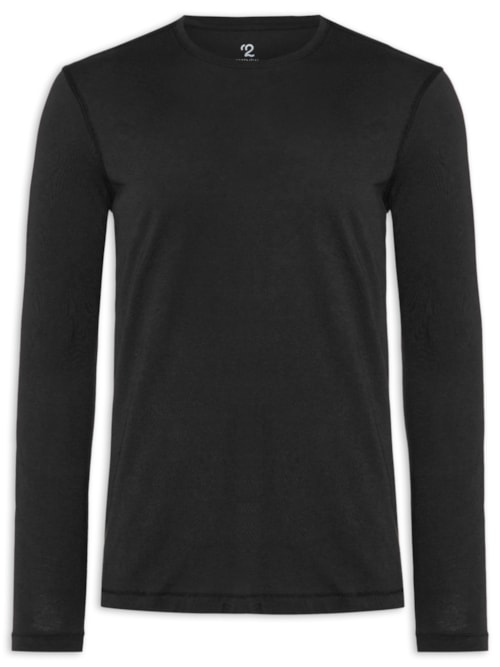 Camiseta Masculina Pima Manga Longa Gola Redonda - Preto