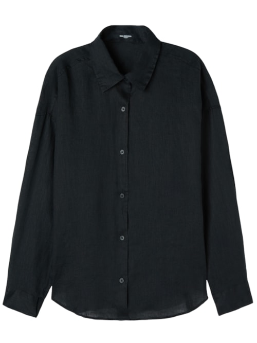 Camisa Curta Em Linho - Preto Camisa Curta Em Linho - Preto