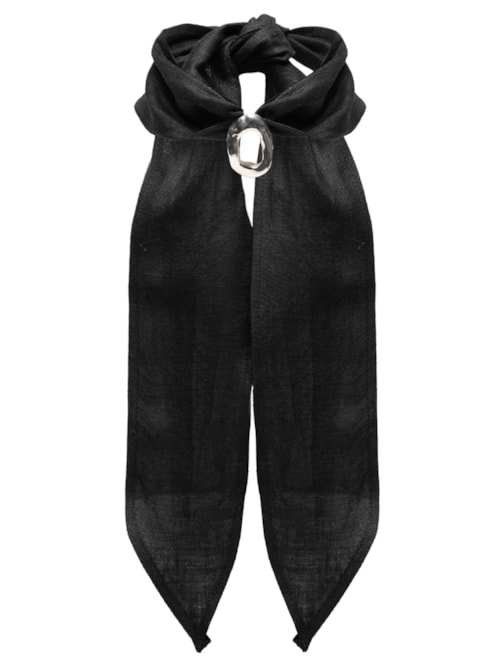 Colar Feminino Fenda Prateado Com Lenço - Preto Colar Feminino Fenda Prateado Com Lenço - Preto
