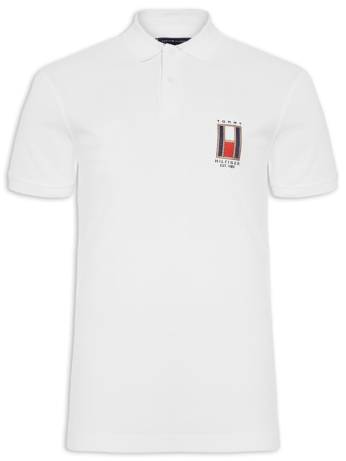 Polo Masculina Vertical Flag Regular - Branco Polo Masculina Vertical Flag Regular - Branco