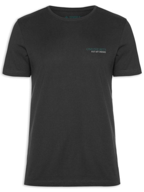 Camiseta Masculina Malha Estampa Online Bets - Preto