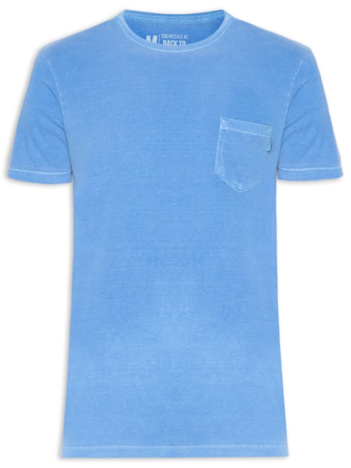 Camiseta Masculina Estonada Com Bolso Gola Careca - Azul