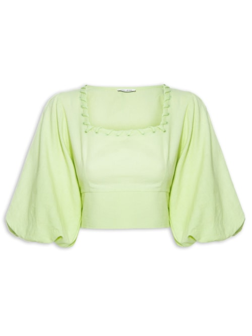 Blusa Feminina Cropped Like Linen Detalhe Decote - Verde Blusa Feminina Cropped Like Linen Detalhe Decote - Verde