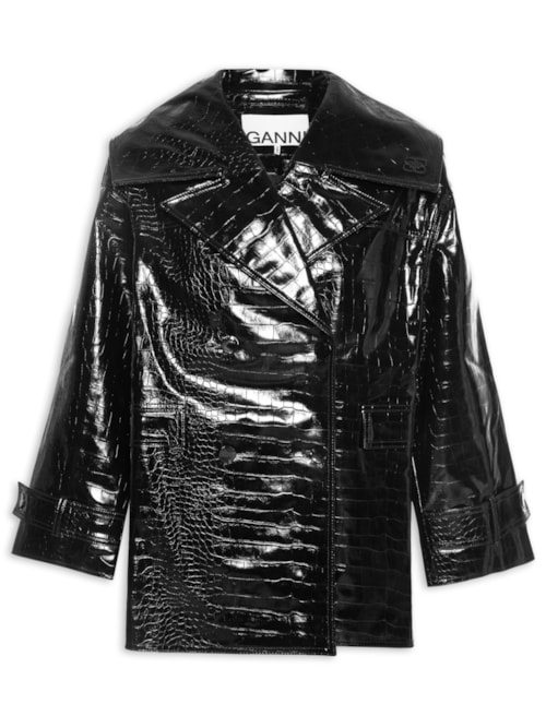 Jaqueta Feminina Future Coated Double Breasted Midi - Preto