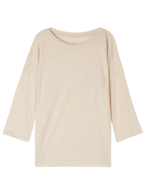 Blusa Com Decote Em Barco Em Linho - Bege Blusa Com Decote Em Barco Em Linho - Bege