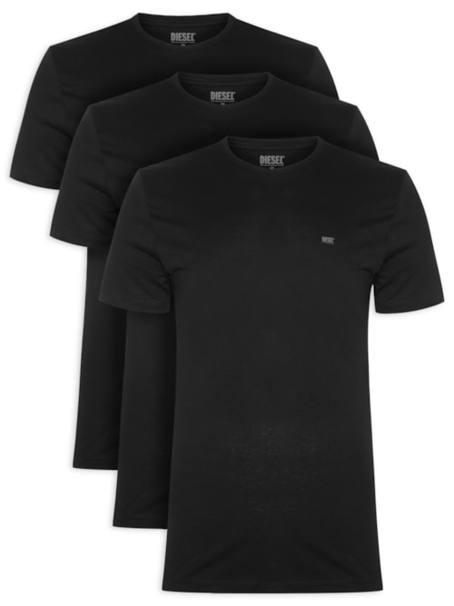 Kit de 3 Camisetas Masculinas em Algodão - Preto