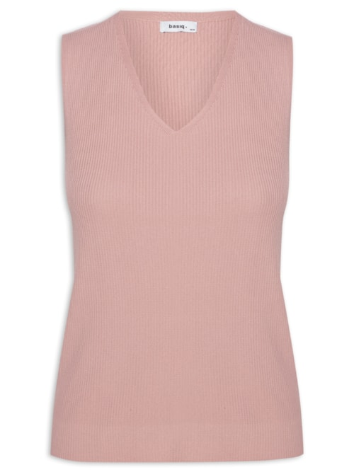 Blusa Feminina Tricot Decote V Sem Manga - Rosa Blusa Feminina Tricot Decote V Sem Manga - Rosa