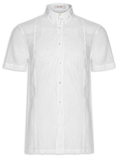 Camisa Masculina Manga Curta Puro Linho Nervura - Off White Camisa Masculina Manga Curta Puro Linho Nervura - Off White