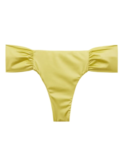 Calcinha De Biquíni Brasileira Com Drapeado Shiny Satin - Amarelo