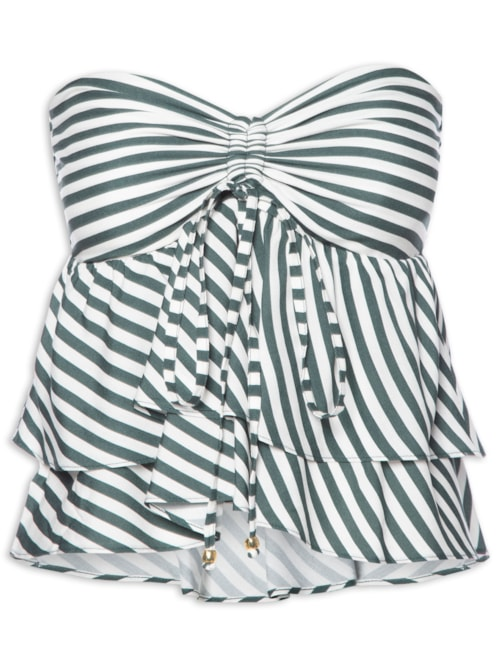 Blusa Feminina Listrada Sem Alça Com Babados - Verde Blusa Feminina Listrada Sem Alça Com Babados - Verde