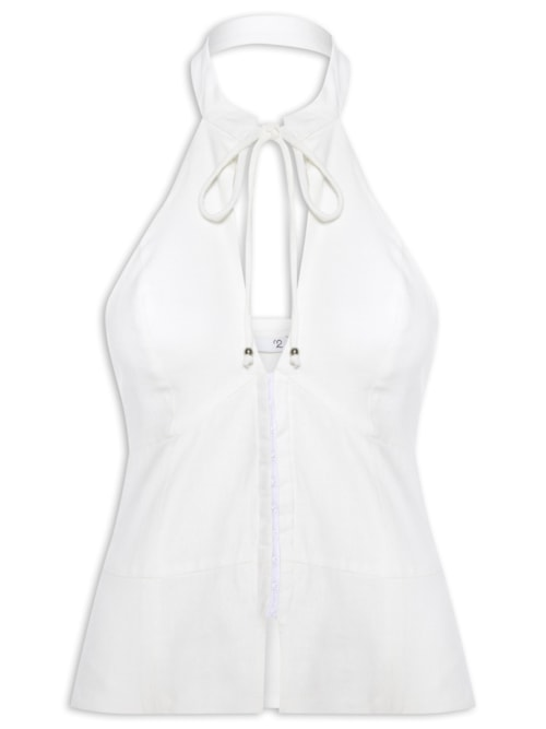 Blusa Feminina Frente Única Com Gola Alta Em Linho Misto - Off White