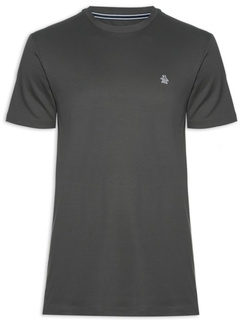 Camiseta Masculina Manga Curta, Interlonque Lisa Patch - Cinza Camiseta Masculina Manga Curta, Interlonque Lisa Patch - Cinza