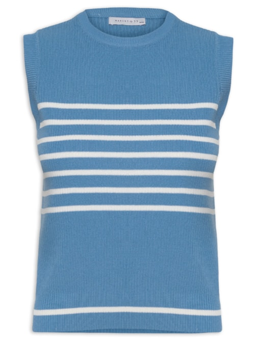 Regata Feminina Listrada Em Tricot - Azul Regata Feminina Listrada Em Tricot - Azul