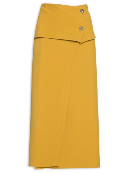 Saia Midi Em Crepe Com Transpasse - Amarelo