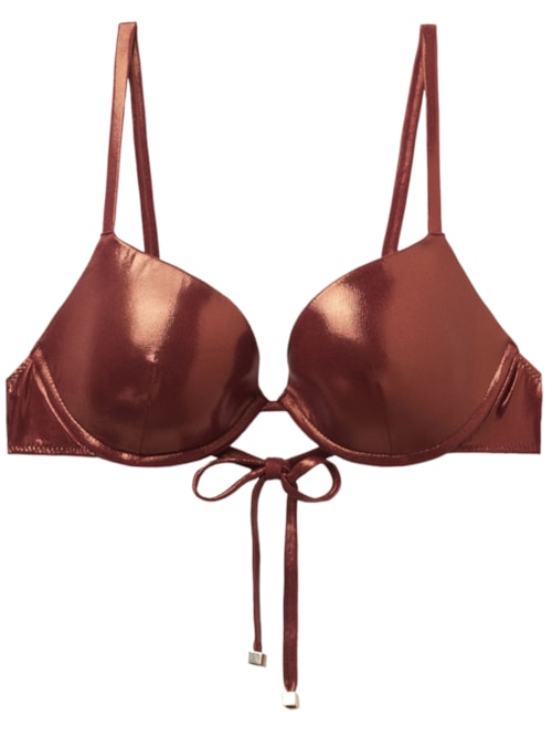 Parte De Cima De Biquíni Push-Up Metallic Skin - Marrom