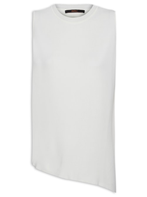 Regata Feminina De Tricot Com Barra Assimétrica - Off White Regata Feminina De Tricot Com Barra Assimétrica - Off White