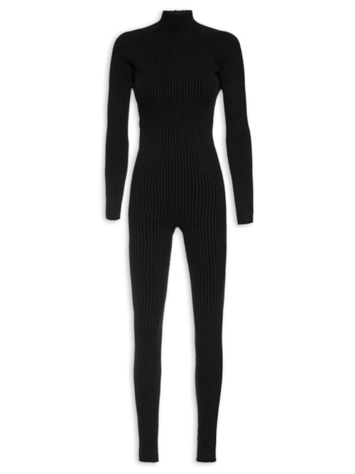 Macacão Feminino Canelado Manga Longa - Preto Macacão Feminino Canelado Manga Longa - Preto
