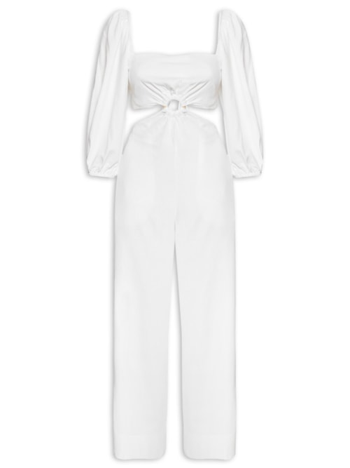 Macacão Feminino Linho Manga Bufante - Off White