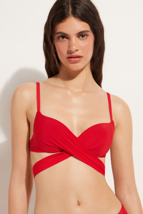 Parte De Cima De Biquíni Push-Up Almofadado Graduado Soft Indonésia - Vermelho