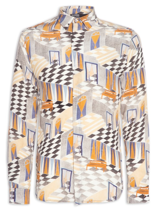 Camisa Masculina Seda Manga Longa Oversized Itaparica - Bege