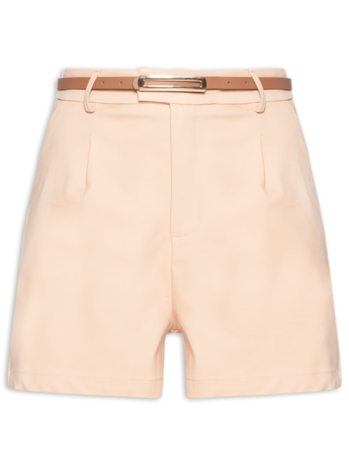 Short Feminino Básico Com Cinto - Bege