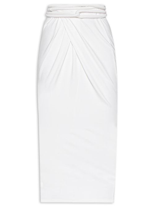 Saia Midi com Transpasse e Franzido - Off White Saia Midi com Transpasse e Franzido - Off White