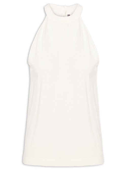 Blusa Feminina Tricot Regata Decote Alto - Branco