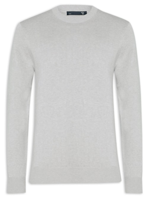 Suéter Masculino Gola Redonda Manga Longa Algodão Pima Com Cashmere - Cinza Suéter Masculino Gola Redonda Manga Longa Algodão Pima Com Cashmere - Cinza