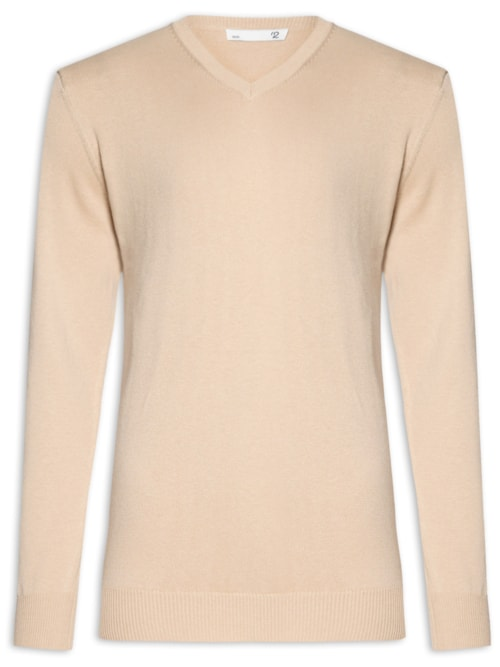 Suéter Masculino Gola Redonda Manga Longa Algodão Pima com Cashmere - Bege Suéter Masculino Gola Redonda Manga Longa Algodão Pima com Cashmere - Bege