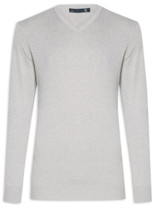 Suéter Masculino Gola V Manga Longa Algodão Pima com Cashmere - Cinza Suéter Masculino Gola V Manga Longa Algodão Pima com Cashmere - Cinza