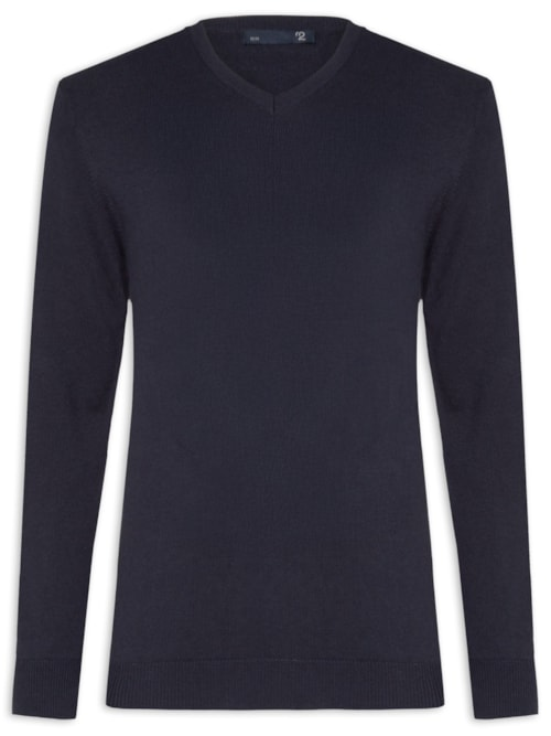 Suéter Masculino Gola V Manga Longa Algodão Pima com Cashmere - Azul Suéter Masculino Gola V Manga Longa Algodão Pima com Cashmere - Azul
