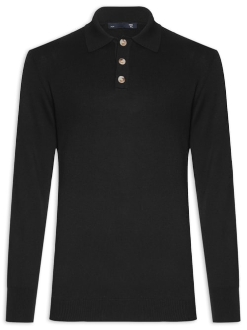 Suéter Masculino Polo Manga Longa Algodão Pima com Cashmere - Preto Suéter Masculino Polo Manga Longa Algodão Pima com Cashmere - Preto