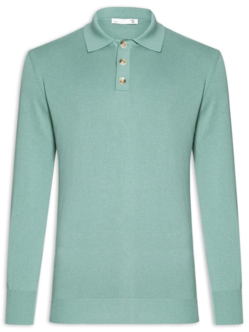 Suéter Masculino Polo Manga Longa Algodão Com Cashmere - Verde Suéter Masculino Polo Manga Longa Algodão Com Cashmere - Verde
