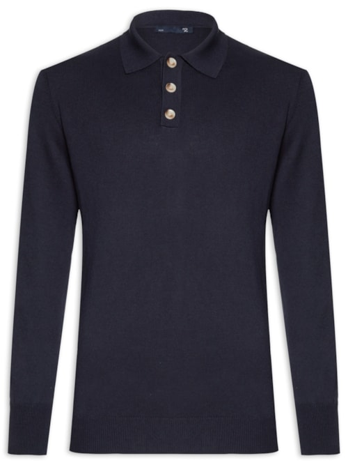 Suéter Masculino Polo Manga Longa Algodão Pima Com Cashmere - Azul Suéter Masculino Polo Manga Longa Algodão Pima Com Cashmere - Azul