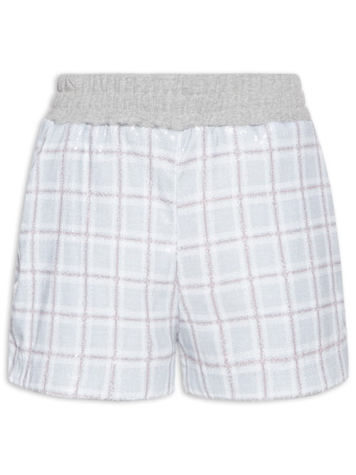 Short Feminino Moletom Xadrez - Cinza
