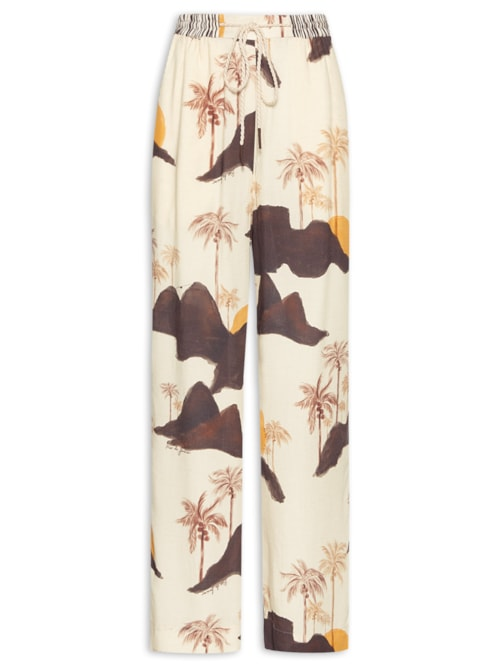 Calça Feminina Cambraia Estampa Corcovado Mix - Bege