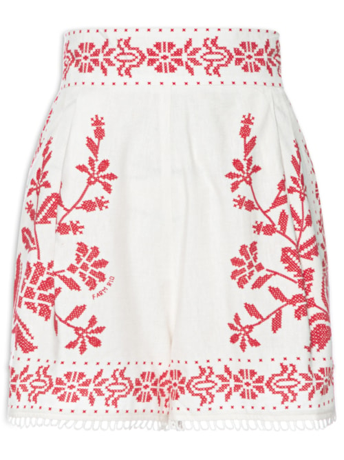 Short Feminino Reticário Tropical - Off White