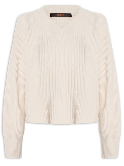 Blusa Feminina Curto Gola V Tricot - Bege