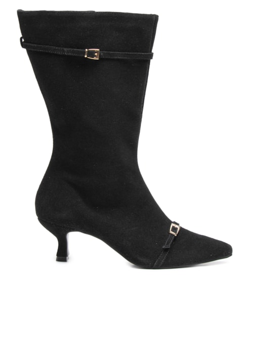 Bota Feminina Em Camurça Com Fivela - Preto Bota Feminina Em Camurça Com Fivela - Preto