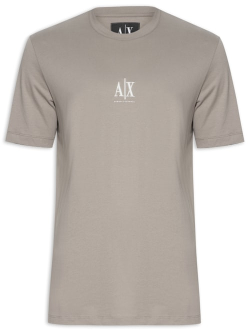 Camiseta Masculina Manga Curta Bordado Logo - Bege