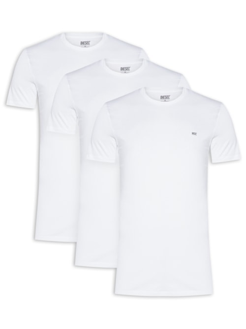 Kit de 3 Camisetas Masculinas em Algodão - Branco Kit de 3 Camisetas Masculinas em Algodão - Branco