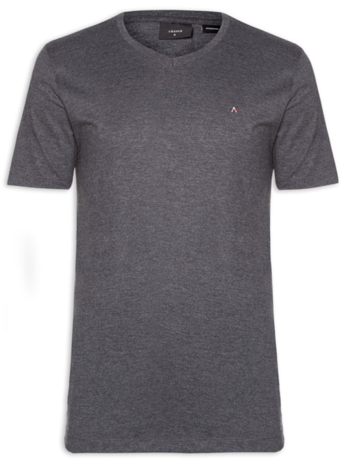 Camiseta Masculina Básica Gola V Em Algodão - Cinza Camiseta Masculina Básica Gola V Em Algodão - Cinza