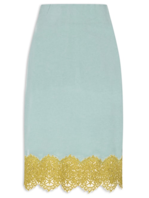 Saia Midi Detalhe Renda - Azul Saia Midi Detalhe Renda - Azul