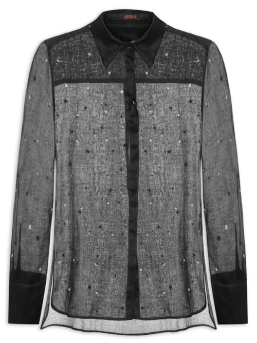 Camisa Feminina Bordado Estela - Preto
