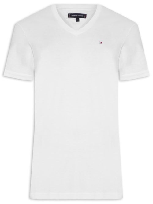 Camiseta Masculina Básica Gola V Regular Fit Em Algodão - Branco Camiseta Masculina Básica Gola V Regular Fit Em Algodão - Branco