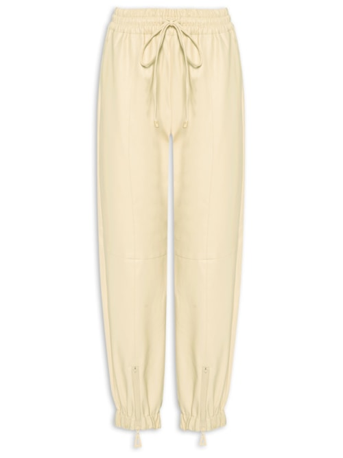 Calça Feminina Like Leather Jogging Zíper Barra - Bege
